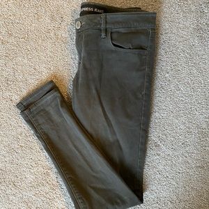 Express skinny jeans in dark olive.